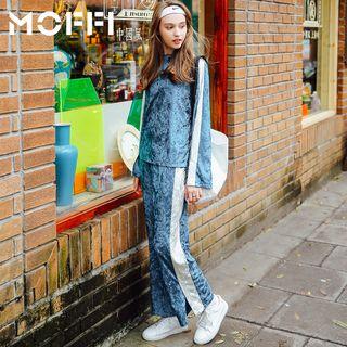 Set: Color-block Velvet Top + Pants