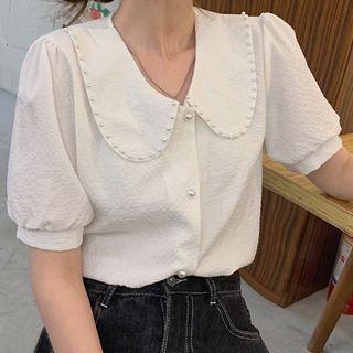 Short-sleeve Faux Pearl Shirt