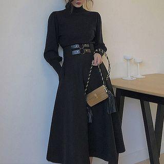 Set: Lantern-sleeve Sweater + Midi A-line Skirt