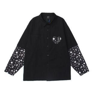 Mock Two-piece Long-sleeve Print Panel Shirt