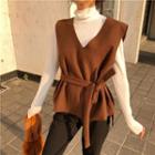 Set: Tie-waist Vest + Turtleneck Top