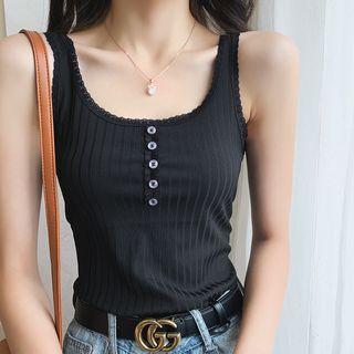 Lace Trim Button-up Tank Top