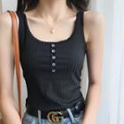 Lace Trim Button-up Tank Top