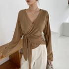 Tie-side Shirred Wrap Top Beige - One Size