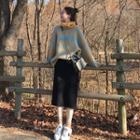 Set: Turtleneck Plaid Sweater + Straight-cut Skirt