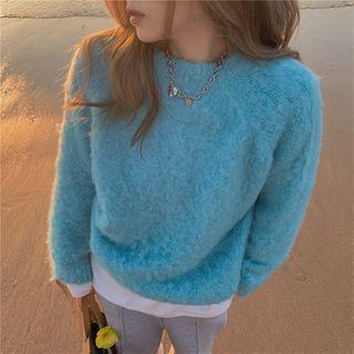 Round Neck Plain Sweater Blue - One Size