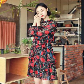 Mesh-front Floral Print Dress