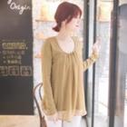 Long-sleeve Chiffon-panel Top