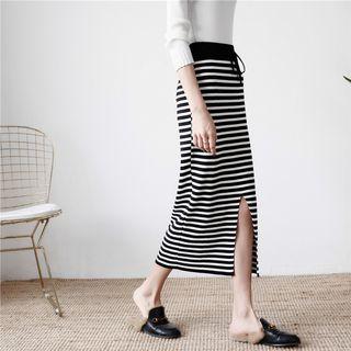 Striped Midi Fitted Knit Skirt