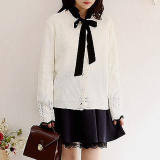 Scallop-edge Buttoned Pointelle Cardigan