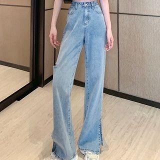 Ripped Loose-fit Wide-leg Jeans