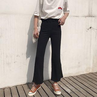 Contrast Trim Side Slit Boot Cut Pants