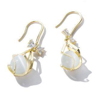 Rhinestone Bow Drop Earring White Rhinestone & Bow - Gold - One Size