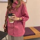 Plain Loose-fit Blouse Rose Pink - One Size