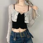 Set: Lace-up Cropped Cardigan + Camisole Top