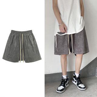 Drawstring Faux-suede Wide-leg Shorts