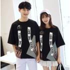 Couple Matching Letter Strap Short-sleeve T-shirt