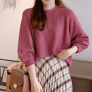 Raglan Balloon-sleeve Textured Sweater