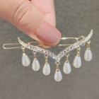 Rhinestone Faux Pearl Fringed Hair Clip Ly822 - Gold & Off-white - One Size