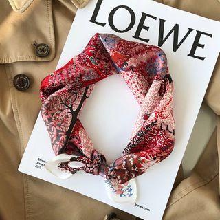 Printed Silk Scarf B005 - Red - One Size