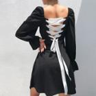 Long-sleeve Lace-up Back A-line Dress