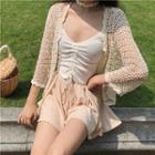 Drawstring Camisole Top / Knitted Open-front Jacket / High Waist Shorts