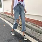 Distressed Loose-fit Cropped Straight-leg Jeans