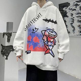 Long Sleeve Shark Print Hoodie