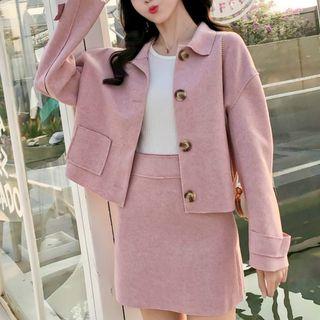 Set: Cropped Single-breasted Coat + Mini A-line Skirt
