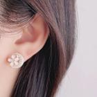 Moon & Flower Alloy Earring 1 Pair - Clip On Earring - White & Gold - One Size