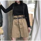 Suspender A-line Skirt Khaki - One Size