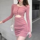 Plain Cut-out Long-sleeve Dress