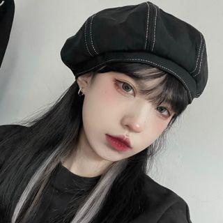 Contrast Stitch Beret Black - One Size