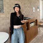 Long-sleeve Wrap Crop T-shirt