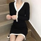 Long-sleeve Contrast Trim Knit Cardigan / Contrast Trim Knit Skirt