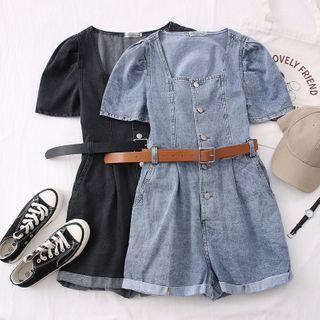 Button-down Denim Playsuit With Belt