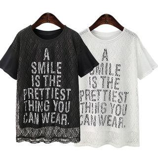 Short-sleeve Lettering Lace T-shirt