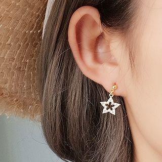 925 Sterling Silver Star Dangle Earring 1 Pair - Star - Gold & Silver - One Size