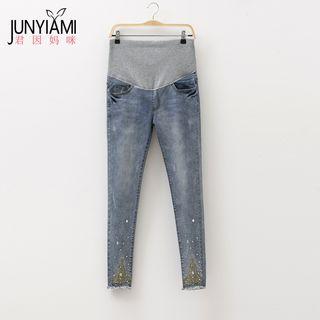 Beaded Lace-trim Skinny Jeans