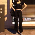 Short-sleeve Zip-up Cropped T-shirt / Drawstring-cuff Pants