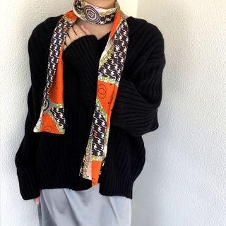 Printed Silk Narrow Scarf Tangerine - 150x15cm - J507