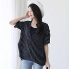 Button-back Striped Layered Top