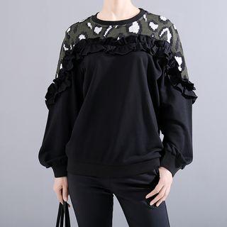 Print Panel Round-neck Long-sleeve Sweatshirt