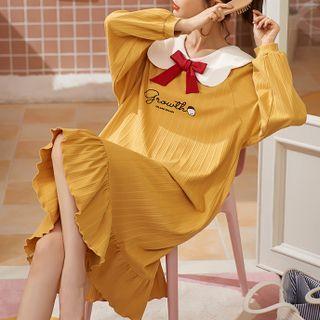 Long-sleeve Bow Lettering Sleep Dress