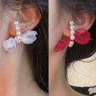 Mesh Bow Faux Pearl Earring