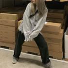 Asymmetrical Ripped Cardigan Knit / High-waist Shift Jeans