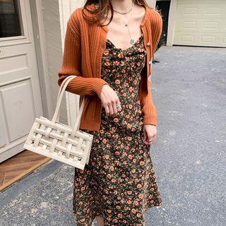 Strappy Floral Midi Dress / Plain Cardigan