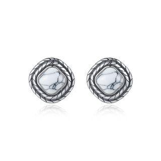 Sterling Silver Fashion And Elegant Geometric Square White Turquoise Stud Earrings Silver - One Size