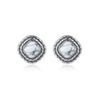 Sterling Silver Fashion And Elegant Geometric Square White Turquoise Stud Earrings Silver - One Size