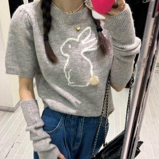 Short-sleeve Rabbit Printed Knit Top
